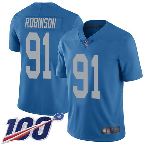 Detroit Lions Limited Blue Men Ahawn Robinson Alternate Jersey NFL Football #91 100th Season Vapor Untouchable->detroit lions->NFL Jersey